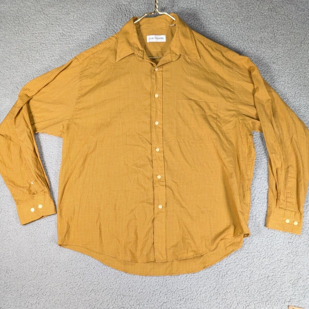 Louis Philippe Shirt Mens Size Extra Large 43/44 Orange Plaid Long Sleeve Shirt